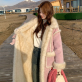 25冬新大翻领立体蝴蝶结加厚中长款毛毛外套170-2593-P235-K349，女装皮草，浙宝170