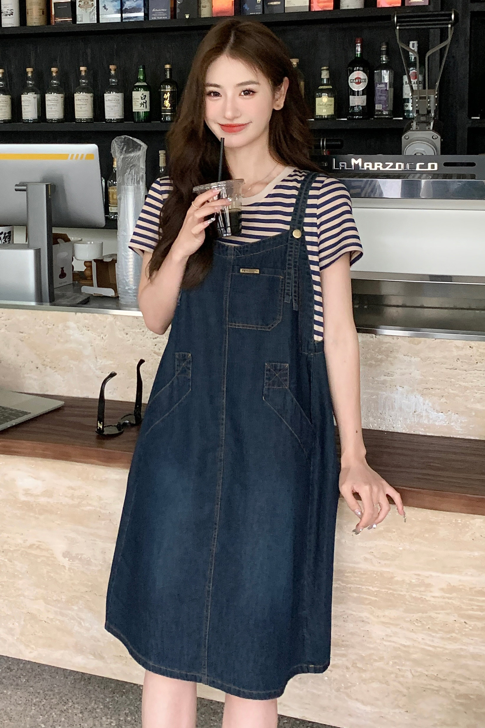 宽松休闲减龄牛仔背带连衣裙女夏2025新款网红炸街假裙子,女装连衣裙,浙宝170