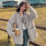 数据好出货中无领牛角扣麂皮绒中长款外套170-2570-P215-K308，女装皮草，浙宝170