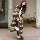 25冬新费尔岛撞色假两件中长款羊羔毛外套170-2591-P225-K328，女装毛呢外套，浙宝170