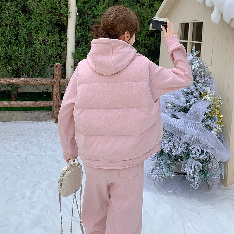 25冬新羽绒马甲+加绒卫衣外套+阔腿裤三件套170-2580-P310-K458,女装套装/套裙,浙宝170