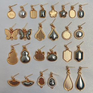 手工diy耳饰底胎宋锦贴布艺耳坠空托中国风汉服耳环配饰手作珐琅