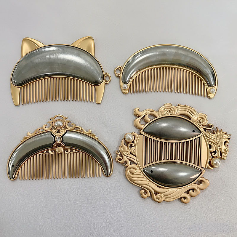 非遗宋锦DIY饰品底胚配件贴布艺龙凤梳子手作空托猫猫头发梳古风