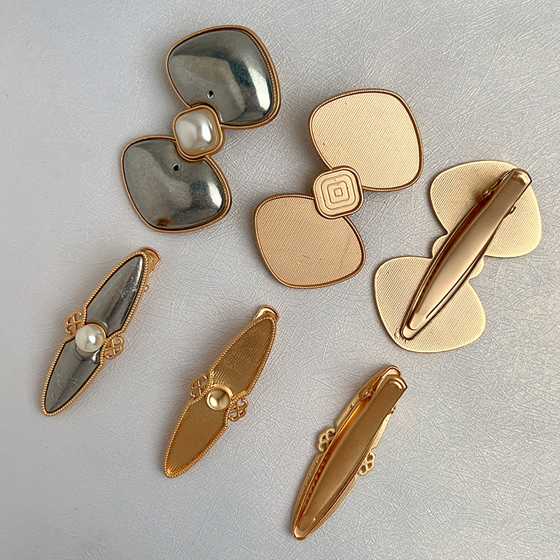 手工diy发夹宋锦贴布艺底胚新中式蝴蝶结珍珠鸭嘴夹手作空托发饰