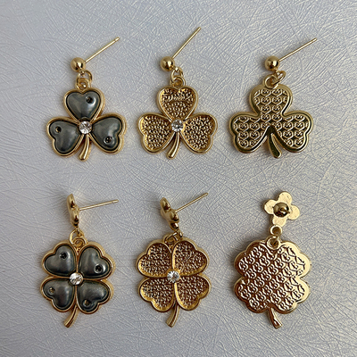 手工diy耳环宋锦贴布艺底胚新中式幸运草耳饰底托四叶草耳坠配件