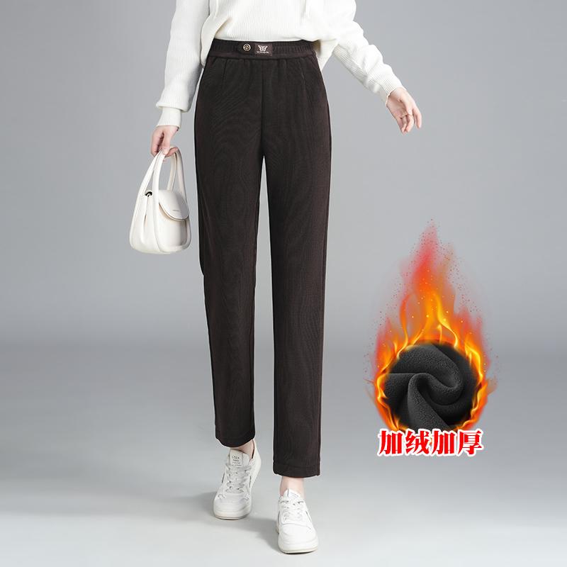 加绒小脚裤厚款秋冬季大码舒适宽松显瘦高腰直筒裤中老年人女长裤