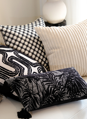 栗笙诧寂风中古客厅沙发抱枕黑白靠枕民宿高级感靠垫样板间枕套