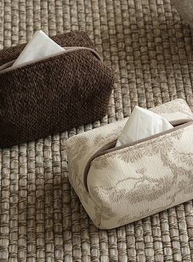 栗笙中式复古风布艺纸巾套便携抽纸袋奶茶色咖色系布艺餐巾纸套