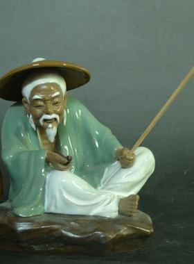 石湾公仔陶瓷工艺品石上老翁摆设家居饰品假山喷泉客厅招财摆件
