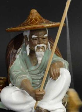 石湾公仔陶瓷渔夫独钓寒江摆件假山流水庭院花园装饰客厅书房摆设