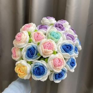 碎冰蓝渐变玫瑰花束编织diy情人节生日礼物毛线钩针D1