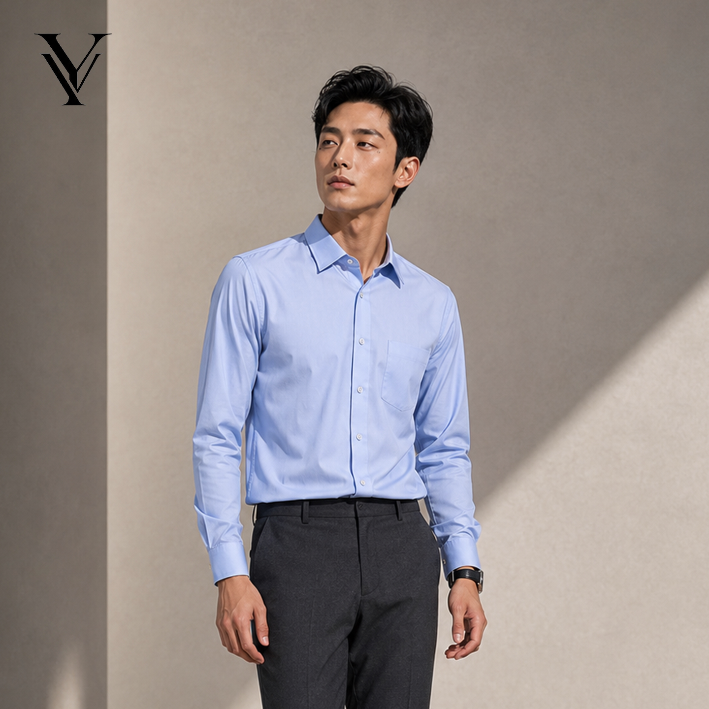 YORVIN优维竹纤维衬衫男士高级感弹力免烫衬衣翻领抗皱长袖通勤