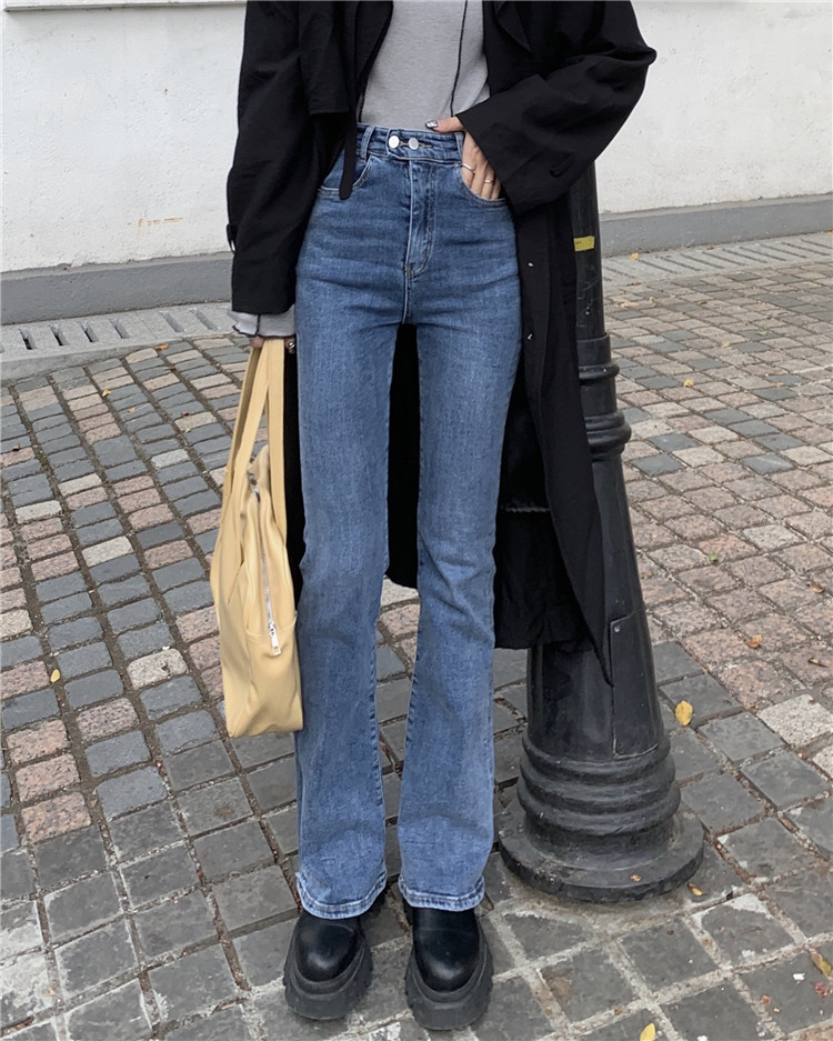 New style high waisted retro Slim Skinny Jeans with flared hem