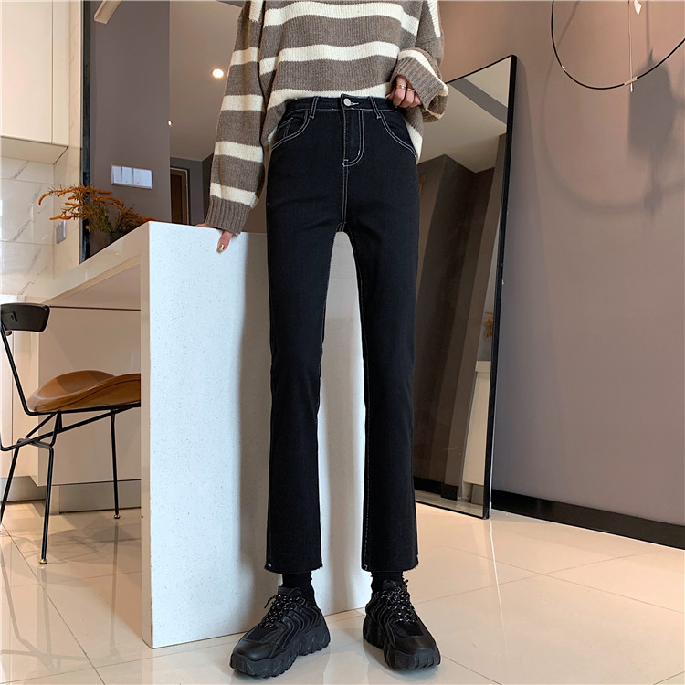 Real shot and real price ~ new open line design loose and versatile slim high waist jeans with 9-point straight pipe pants