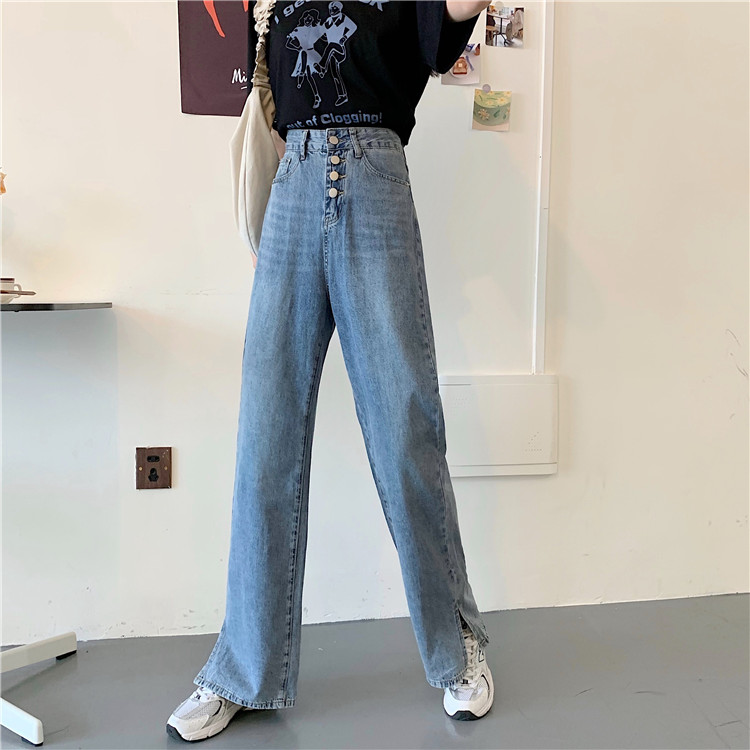 New style high waisted slim wide leg retro fit straight leg jeans