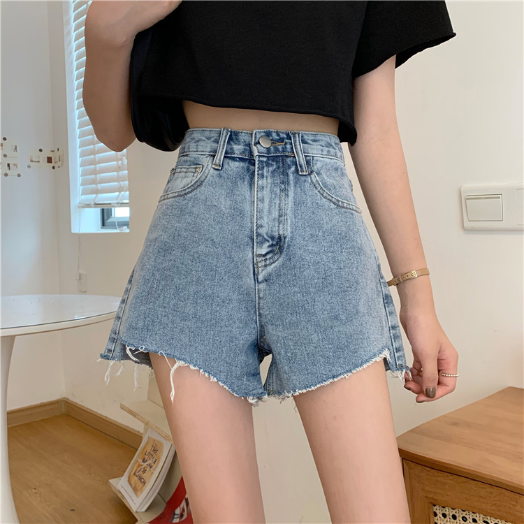 Real photo, real price, Korean version, loose, wide leg, thin, high waist, irregular burr, Cowboy SHORTS, hot pants