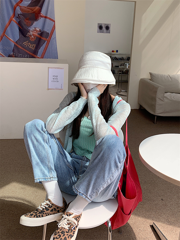 Real price ~ summer new straight tube loose fit high waist slim hole nine point jeans daddy pants