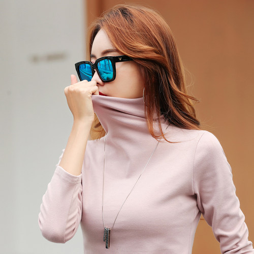 秋冬新款高领长袖t恤女磨毛加厚