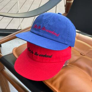 韩国设计师款ins宝蓝色大平檐棒球帽子女小众潮牌显脸小鸭舌帽男