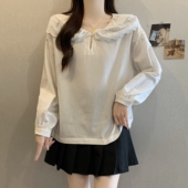 女2026新款 春季 大尺码 独漂亮蕾丝娃娃领白色衬衫 胖衬衫 上衣0130h