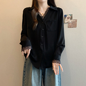 蕾丝拼接假两件衬衫 女装 2026春季 法式 新款 大码 胖洋派衬衫 0202e