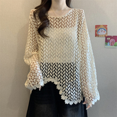 蕾丝衫 女2026新款 早春大尺码 韩系独镂空长袖 胖宽松罩衫 外搭0130h