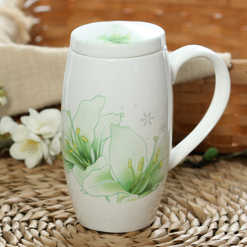 大容量水杯骨瓷带盖微波马克杯