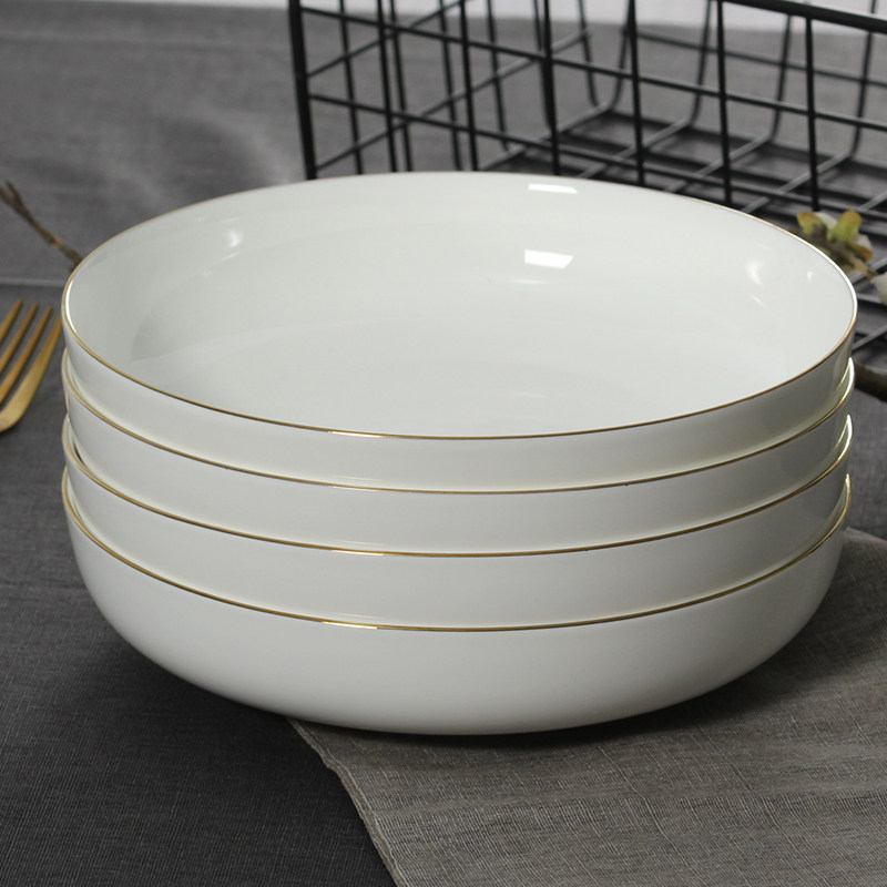 家用深盘子4个装圆形菜盘陶瓷汤盘餐具简约创意骨瓷菜盘餐盘深盘,餐饮具,盘,淘宝优惠券,粉丝福利购,淘宝优惠卷