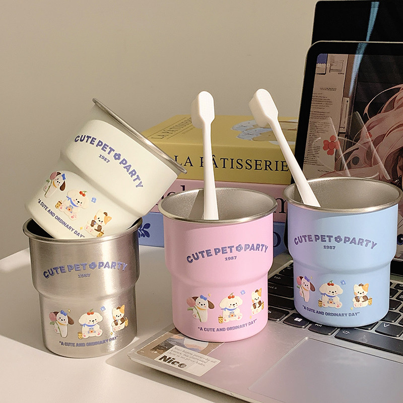 可爱小狗漱口杯家用牙刷杯子洗漱杯情侣学生宿舍不锈钢儿童刷牙杯