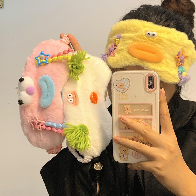 可爱搞怪毛绒遮光眼罩女睡眠专用学生卡通睡觉午休缓解眼疲劳秋冬