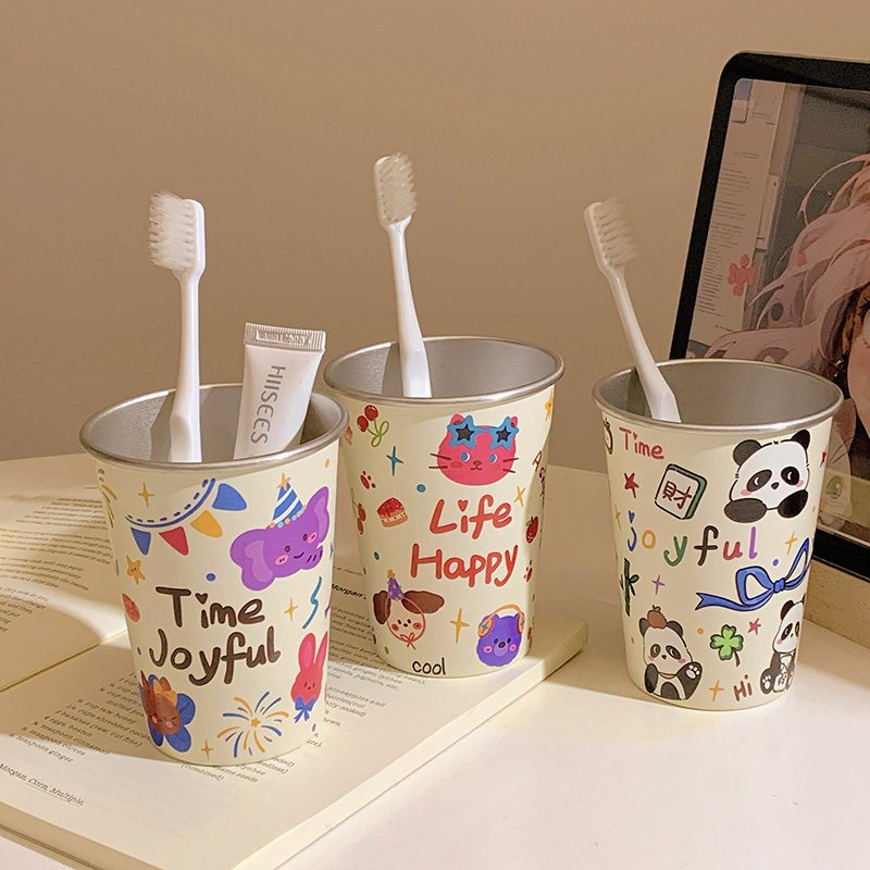 可爱ins风满印小猫小狗洗漱杯不锈钢304情侣家用漱口杯学生牙刷杯