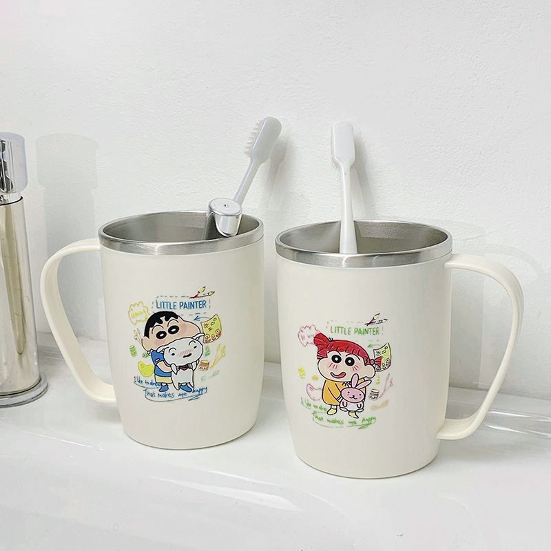 高颜值卡通漱口杯创意可爱牙刷简约情侣小新款家用304不锈钢洗漱
