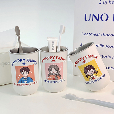 家庭不锈钢漱口杯一家三口牙刷杯