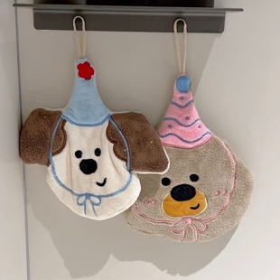 可爱小熊小狗厨房高颜值手巾ins可爱卡通可挂式 吸水加厚手帕抹布