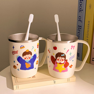 一家四口漱口杯家用304可爱儿童不锈钢高颜值情侣刷牙洗漱卡通ins