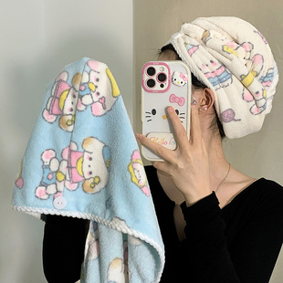 卡通小狗家用洗式 吸水速干柔软珊瑚浴巾亲肤大裹毛巾干发帽洗澡巾