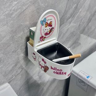 kt猫挂壁式烟灰缸少女心可爱厕所卫生间卡通ins客厅防飞带盖烟缸