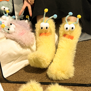 可爱居家丑萌毛绒秋冬季 袜子地板搞怪情侣保暖加厚珊瑚绒中筒睡眠