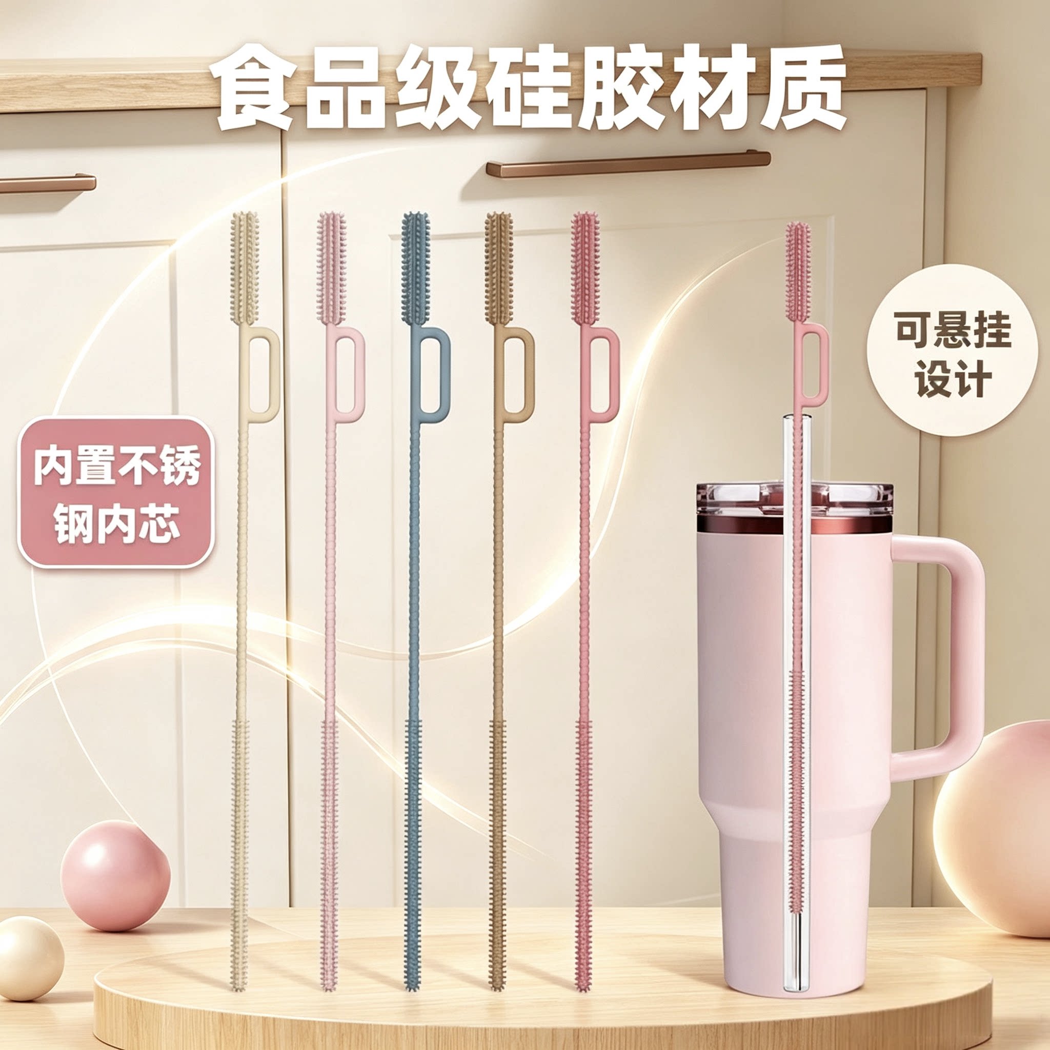硅胶吸管刷加长杯子奶瓶管子专用长柄清洁刷子小缝隙清洗神器长款图片