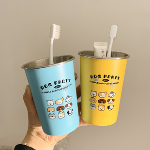 卡通小狗家族家用不锈钢漱口杯儿童学生可爱旅行洗漱刷牙情侣牙刷