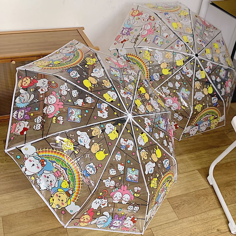 卡通乌萨奇儿童雨伞透明长柄