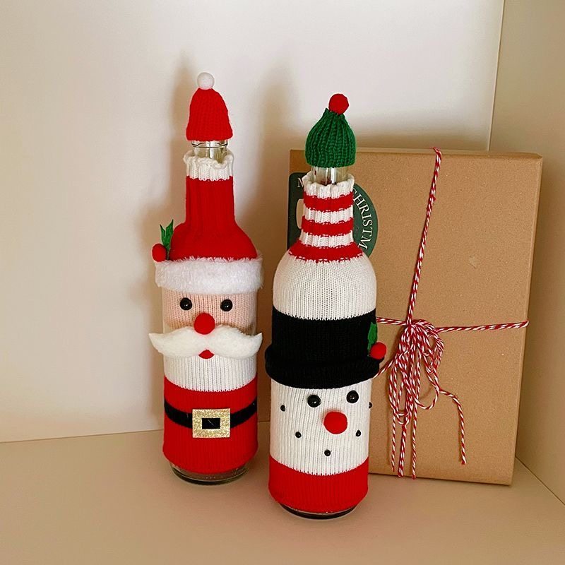 圣诞节装饰品红酒瓶套桌面公仔老人雪人麋鹿酒瓶袋场景布置小摆件