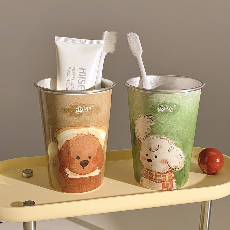 轻奢小狗304洗漱高颜值情侣可爱牙刷不锈钢漱口杯家用刷牙学生ins