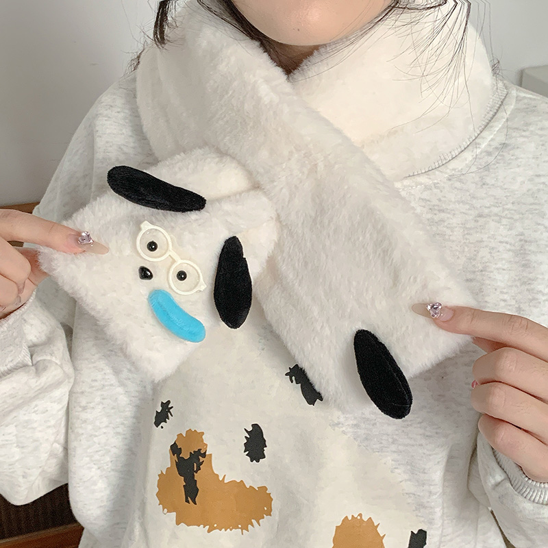 卡通可爱眼镜鼻涕小狗毛绒保暖围巾学生骑行加绒加厚防寒防冻围脖