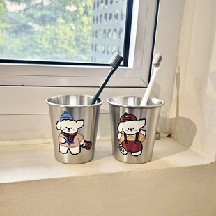 卡通儿童漱口杯牙刷简约情侣洗漱创意杯子可爱狗高颜值304不锈钢