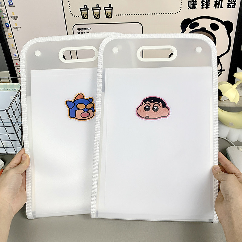 ins竖款学生颜值竖版大容量试卷高收纳风琴包多层手提式卡通小新