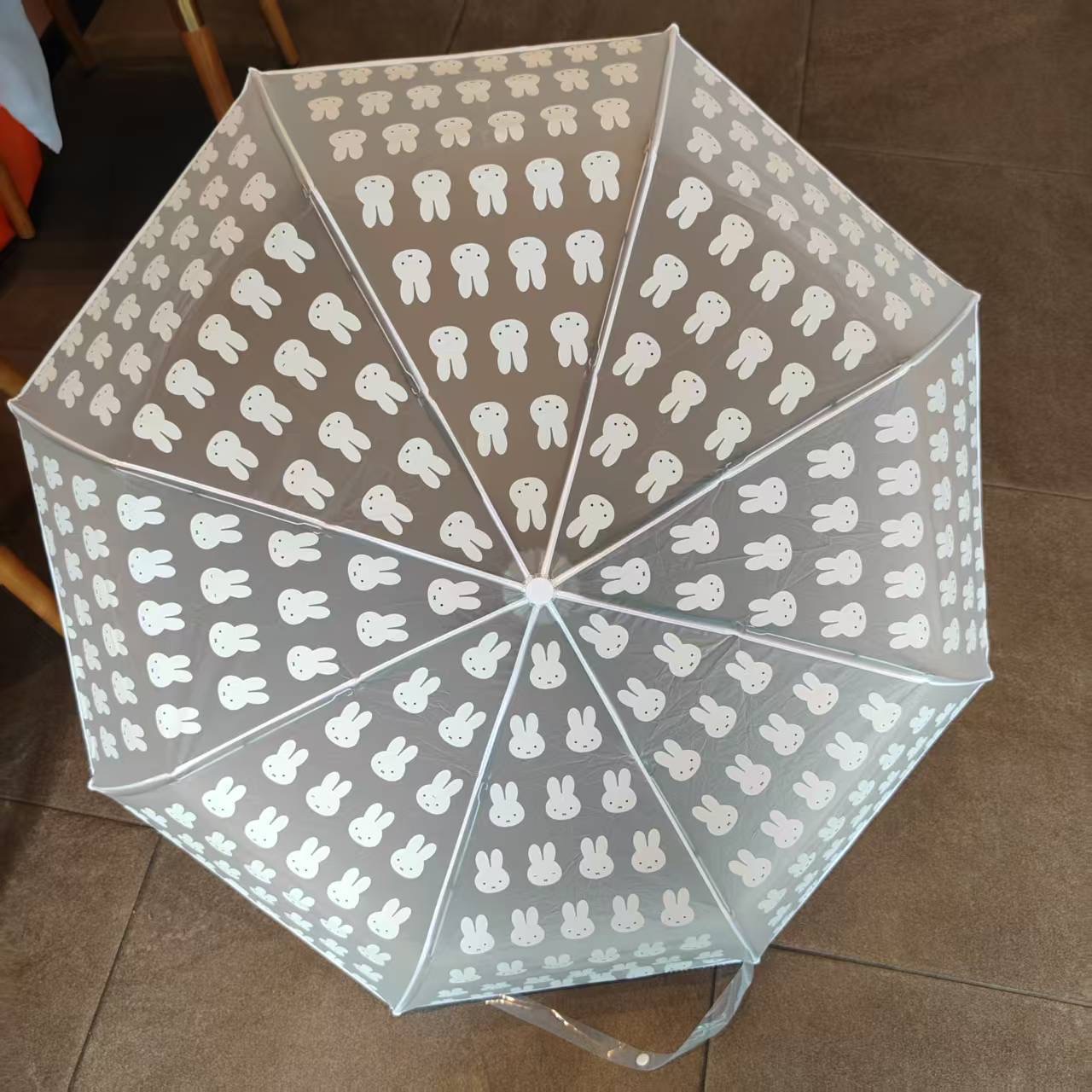 ins风米菲兔磨砂全自动透明雨伞可爱儿童卡通清新耐用折叠便携伞