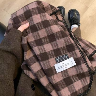 复古格子围巾女士新款围脖保暖