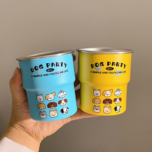 创意卡通可爱小狗家族阶梯漱口杯简约洗漱用情侣不锈钢儿童刷牙杯