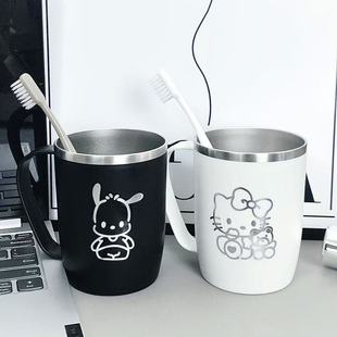 简约可爱日式 304不锈钢洗漱杯防摔漱口杯刷牙水杯牙缸杯一家三口